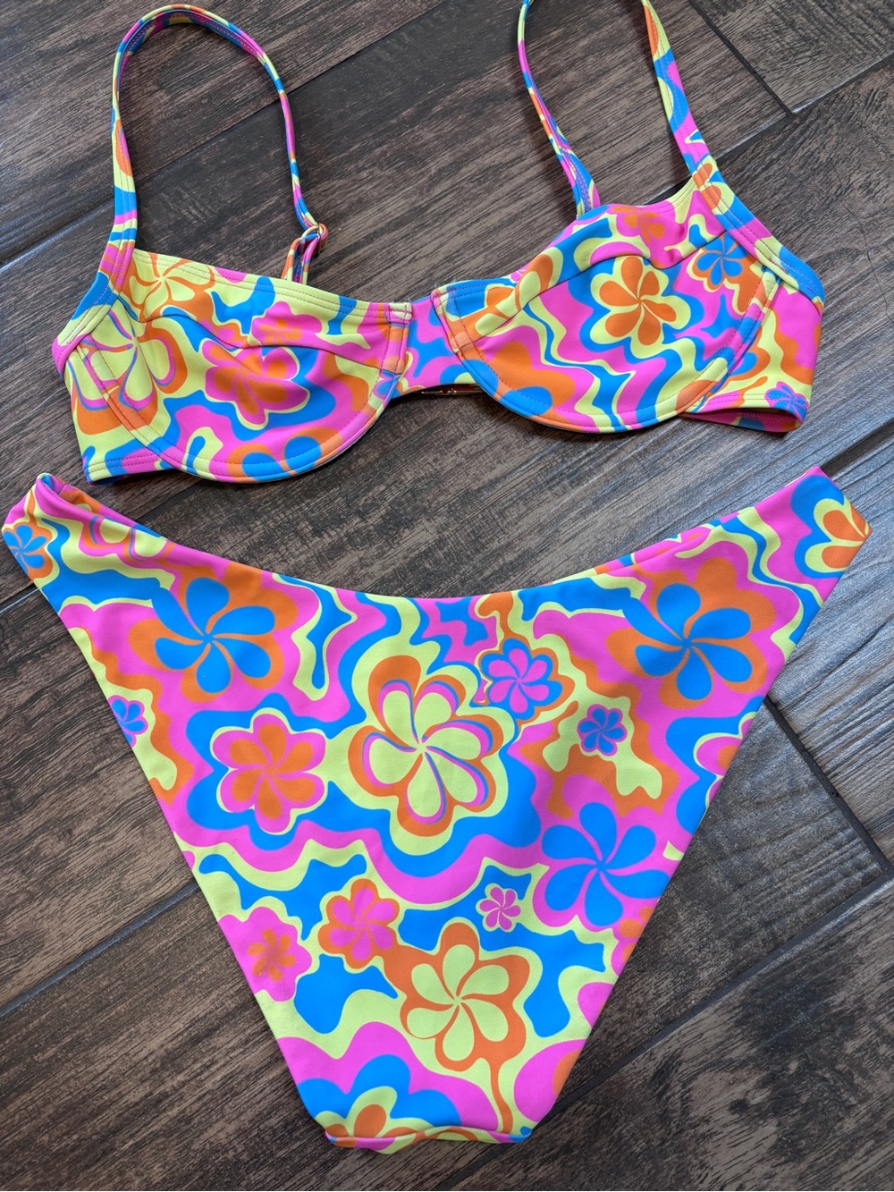 Kulani Kinis Floral Retro Two-Piece Bikini - Pink, Yellow, Blue, Orange - Picture 3 of 5